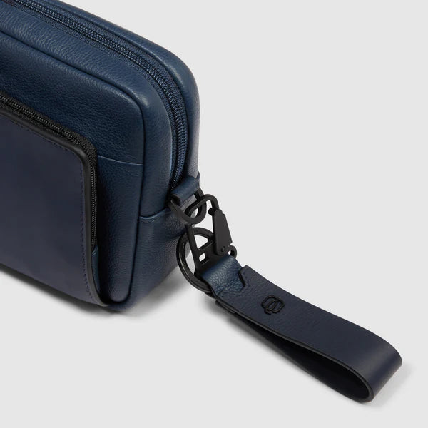 Piquadro Pochette Blu in pelle a due scomparti con tracolla rimovibile AC6913S142