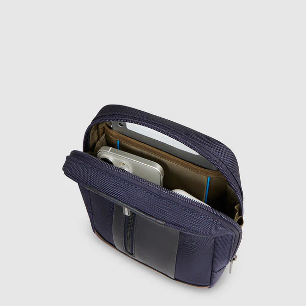 Piquadro Borsello con tasca anteriore porta IPAD Mini  Blu/Cuoio CA3084BR2