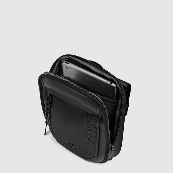 Borsello porta iPad®mini in tessuto riciclato e pelle Nero con RFID CA6933S143