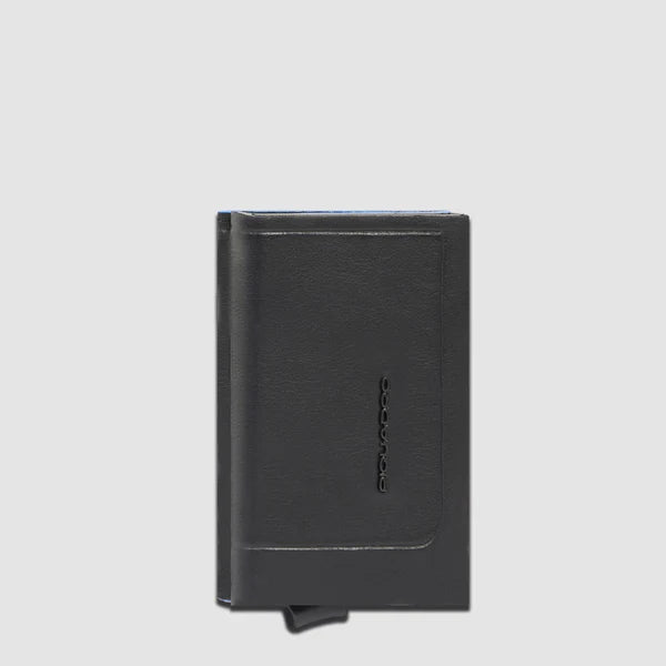 Piquadro Portafogli portacarte compatto uomo nero in pelle automatico Blue Square PP2762B2R