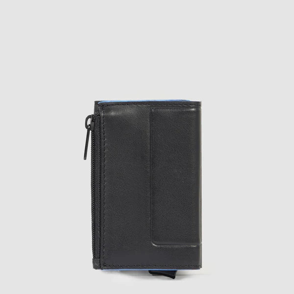 Piquadro Portafogli portacarte compatto uomo nero in pelle automatico Blue Square PP2762B2R