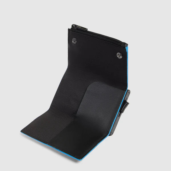 Piquadro Portafogli portacarte compatto uomo nero in pelle automatico Blue Square PP2762B2R