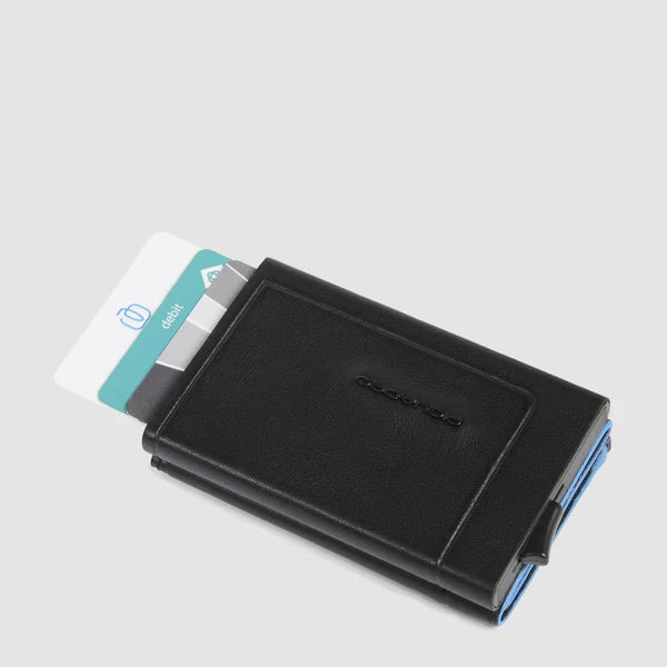 Piquadro Portafogli portacarte compatto uomo nero in pelle automatico Blue Square PP2762B2R