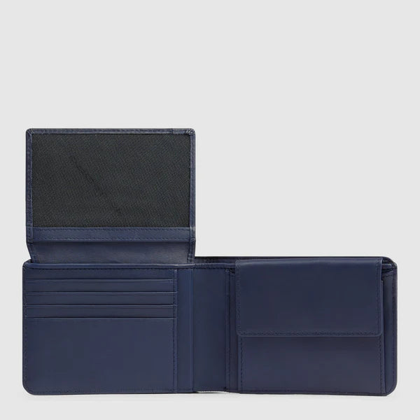 Piquadro Portafogli con porta documenti e monete in tessuto e pelle Blu RFID PU1392S143R