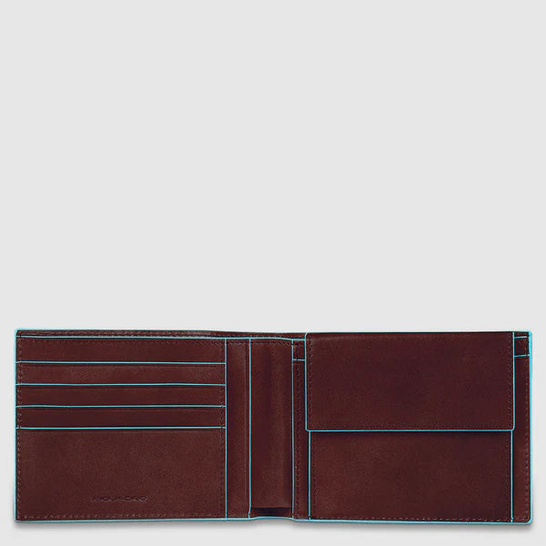 Piquadro Portafogli uomo in pelle Blue Square con portamonete Mogano con RFID PU257B2R