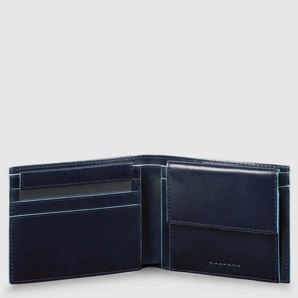 Piquadro Portafogli uomo con portamonete blu  in pelle Blue Square con RFID PU4188B2R